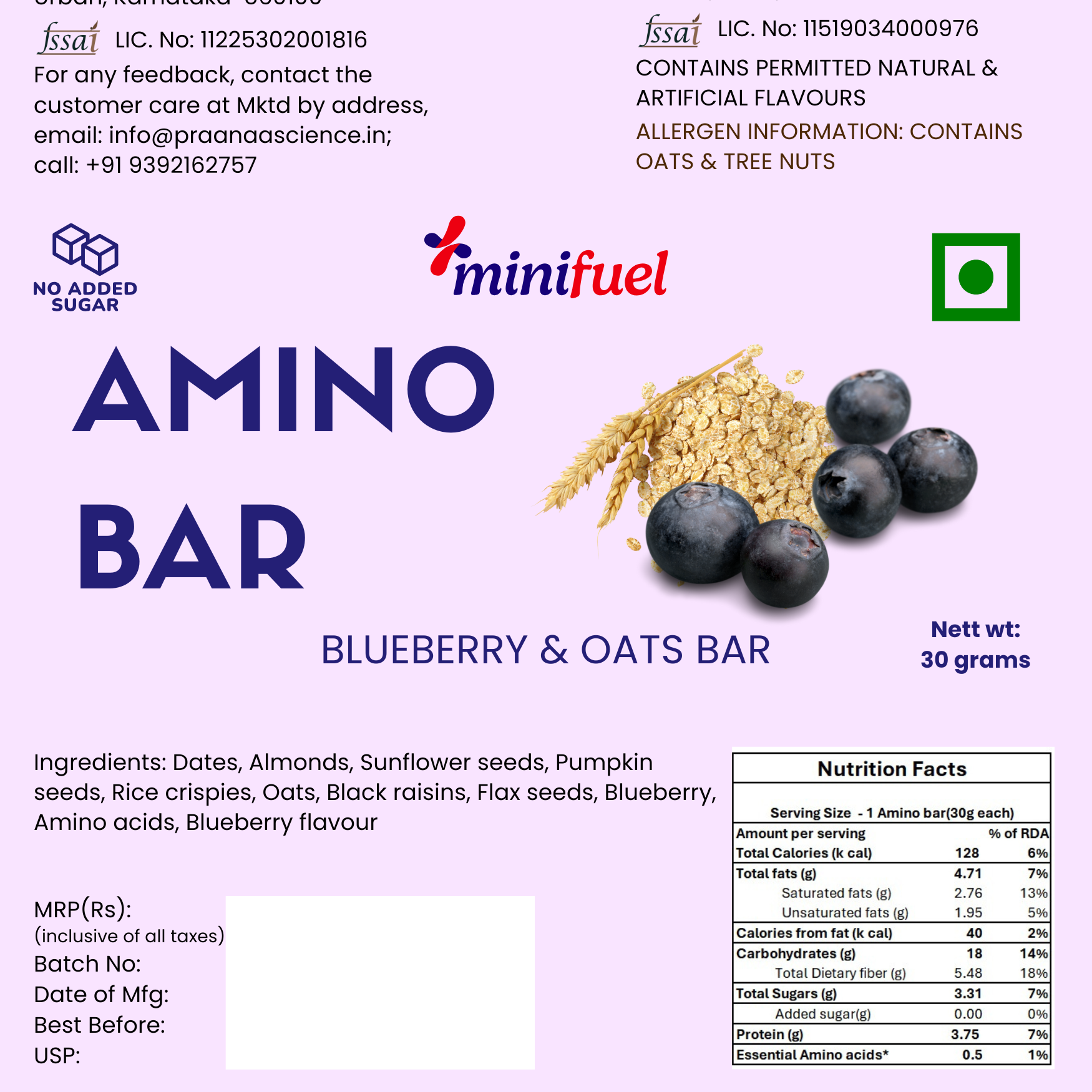 Amino bar - Blueberry & oats bar