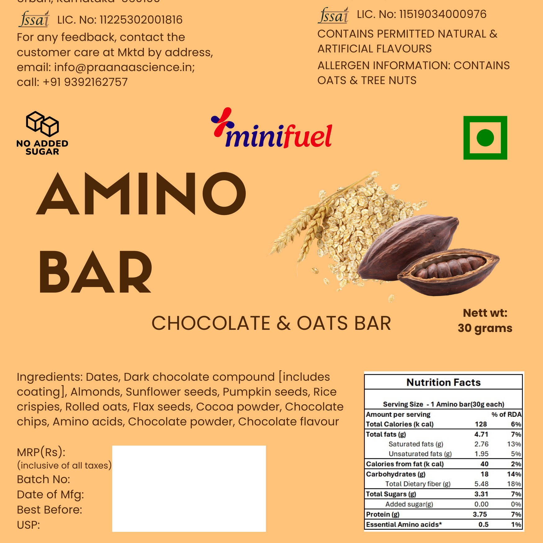 Amino bar - Chocolate & Oats bar